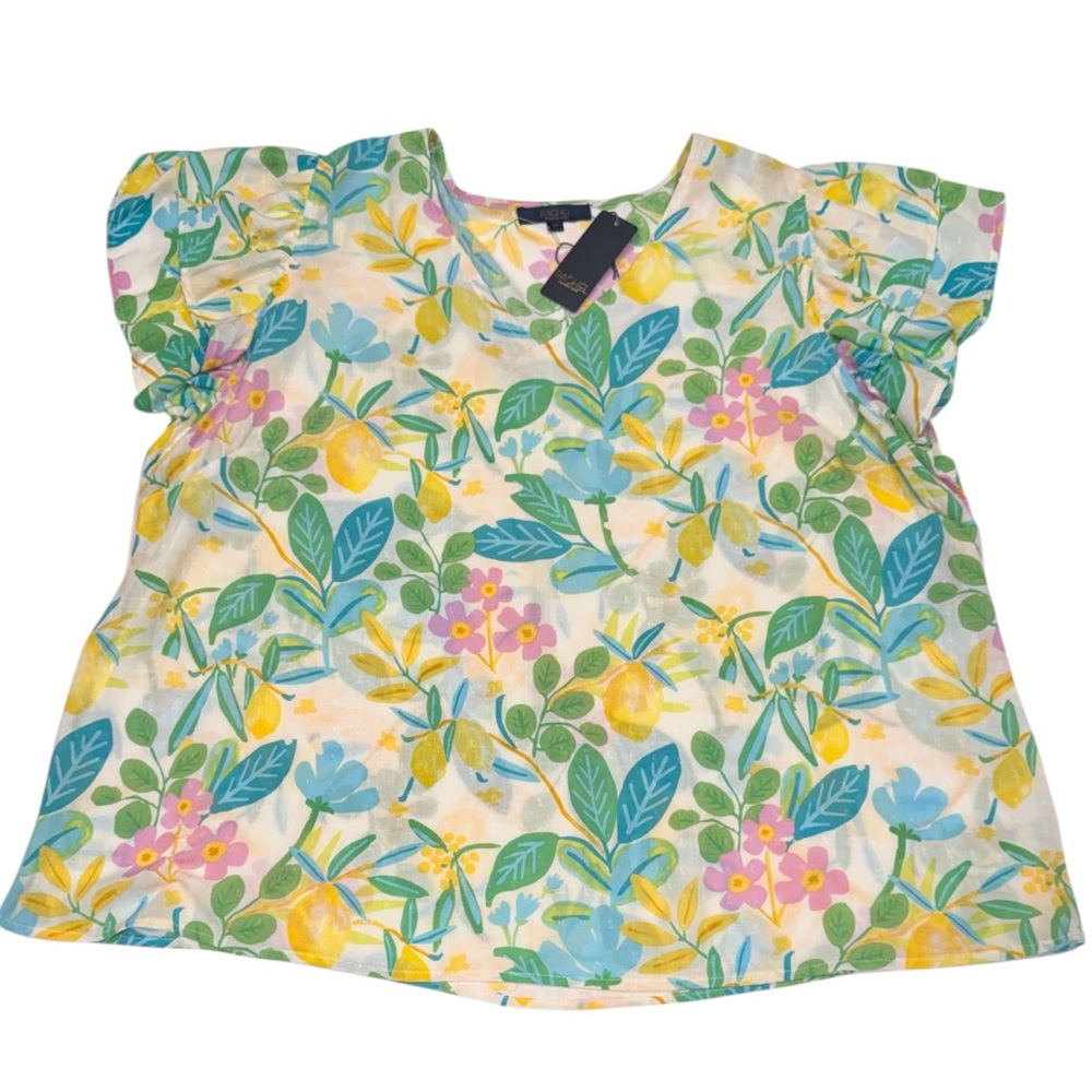 RACHEL Colorful Vibrant Floral Double Ruffle Short Sleeve Blouse NWT 3X